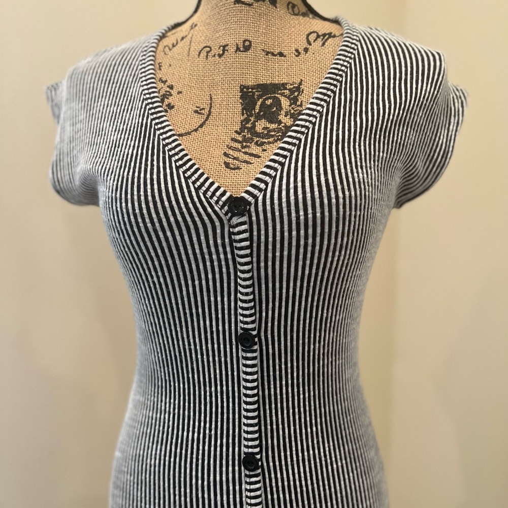Black & White Button-Down Midi Dress
